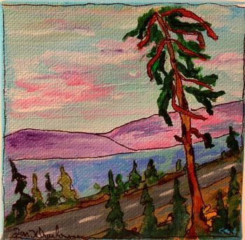Title: : "Along The Coast / Agawa"...4'x4' acrylic on canvas. The drive from Thunder Bay to Sault Ste. Marie has got to be in the top ten in the world. Spend a little time along the big lake and you'll find yourself changed forever!..Sold
