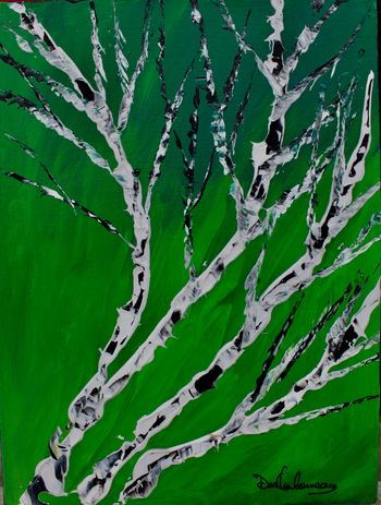 New..."Green Day"...Winter Birch series...12''x20'' acrylic on canvas...$150.
