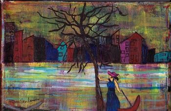 Whispers/Girl with the Red Umbrella series ~ 5"x7" acrylic on canvas ~ status sold
