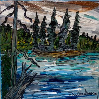 new..." Fenton Lake/Lake Superior Park"...4"x4" acrylic on canvas $50.00...caught some nice Northern Pike around this island.
