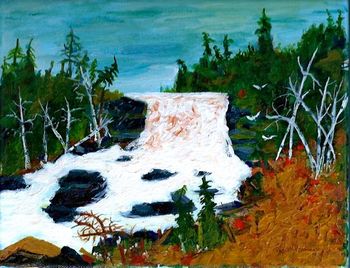 Title: "Montreal River/Halfway Lodge"....8"x10" acrylic on canvas...I painted this scene on a moose hunting trip on the Montreal River near Halfway Lodge. This is an area that was inaccessible to the Group of Seven back in their day!...by far one of the most beautiful remote and wild place in the world!...$200.00 + shipping.
