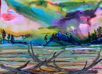 Sold..."Blue Island under the Northern Lights"/Lake Superior..
