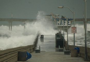 My music career started right here out on the OB Pier in front of the Cafe! High waves closes pier! Photos by Jim Grant

