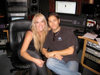 Maura, lead singer of Aura with Joey during a vocal tracking session
