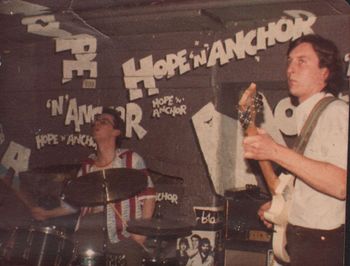 On stage at the Hope & Anchor, Islington, 1977
