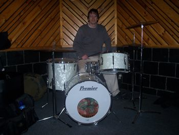 2014, back in action and playing socially. With my vintage 1970s Premier kit.
