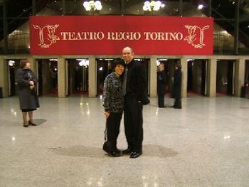 My beautiful wife and I at the opera house in Torino...just before the gig.
