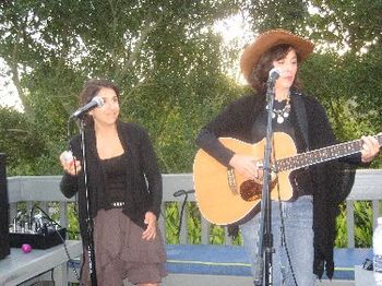 Performing at a house concert with my great harmony vocalist, Lark Cobb

