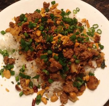 Thai Beef with Chili Lime Peanuts and Scallions on Jasmine Rice
