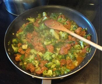 Italian Sausage, Broccoli & Arugula in the Pan
