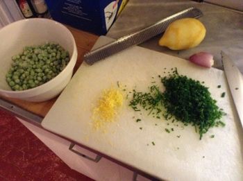 Peas, Lemon Zest, Chopped Chives

