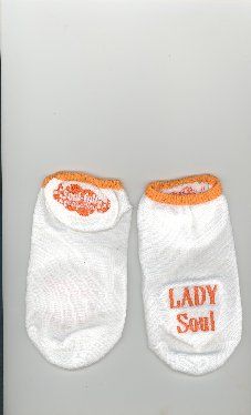 LADY SOUL white footie socks(Front & Back with color trim and words)
