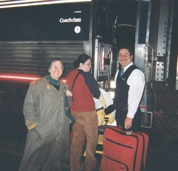 Cheering on Charleston ticket agent Bruce Combs, boarding Amtrak Cardinal 2006
