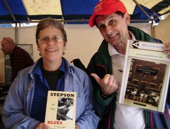 Peter Pero, author of Chicago Italians at Work, and Bonni sell books at Chicago Blues Fest Maxwell Street tent 2010
