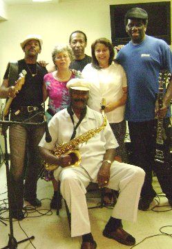 Rock for Kids show July 2009 at La Posada homeless shelter, with director Millie Hernandez and Chicago Blues Teachers: CC Copeland, Abb Locke, West Side Wes, and Killer Ray Allison
