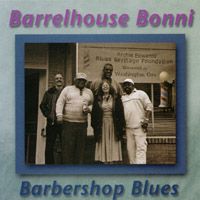 Bonni's 2003 CD "Barbershop Blues" at Archie Edwards barbershop in DC. From left: Wayne Kahn recording engineer,, N.J. Warren guitar and guest vocal, Mike Baytop guitar and bones and guest vocal, Bonn
