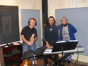 A mighty trio in the recording studio working on The Wizard of Claus demo
