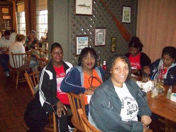 Bell Singers getting ready to get our eat on at the Cracker Barrell in AL
