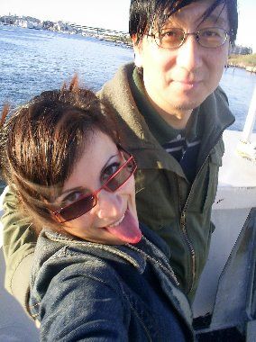 Happy and Free - Edi and Adi in Boston Harbor.
