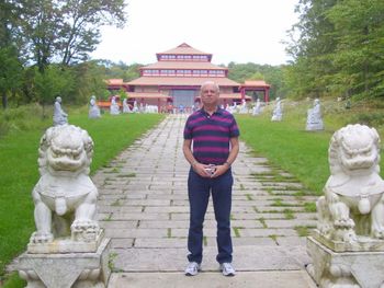 Jordan at the walkway to the Buddhist Temple at Chuang Yen Monastery in Carmel, NY
