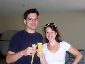 Andrew and Meggan - our happy newlyweds toast the day after
