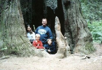 Inside a Giant Red Wood Tree, Tara, Chad, Cord and Me...
