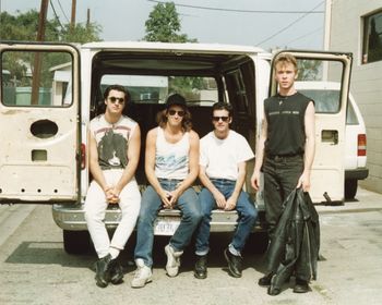 SOM CA tour 1990 with friend Corey - Will Becchina, Corey, Greg Clarke, Jim Fitzgerald. Photo: Susie Simone
