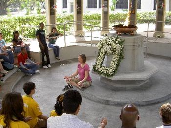 Meditation at eternal flame memorial, Balboa, Panama
