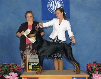 Ms Christine Johnson awards Best Junior at the James River Kennel Club July 29, 09
