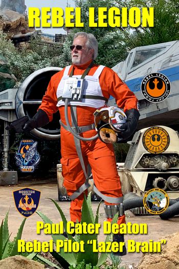Call sign "Lazer Brain" the X-Wing Pilot was PCD's second character with the Rebel Legion. Paul participates several times a year with both the Rebel Legion (good guys) and 501st (bad guys) at charitable and educational functions. Monica Gephard Photo, PCD Design
