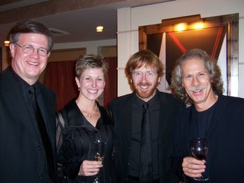 L to R: Ray Reach, Carla Stovall, Trey Anastasio (of Phish) and Lou Marini at a reception following a Carnegie Hall concert, 2004
