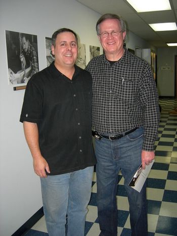 Howard Paul (CEO of Benedetto Guitars) and Ray Reach, during a visit to the Benedetto Guitar factory in Savannah, Georgia.

