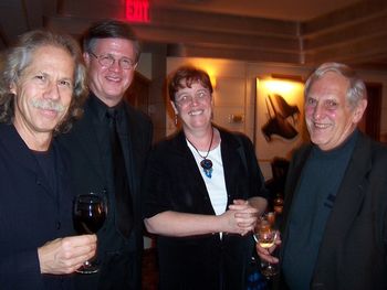 L to R: Lou Marini, Ray Reach, Liane Hansen (of NPR) and the late Ernie Stires at a reception following a Carnegie Hall concert.
