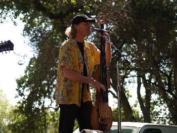 Sam playing his Azola electric upright bass (Photo by Robert Cantua)
