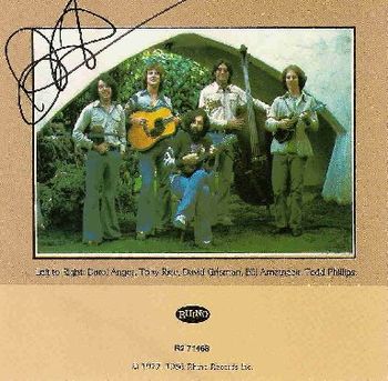 Signed by violinist Darol Anger (far left-from David Grisman Quintet 1976 album (Tony Rice is pictured second from left, and Grisman is in the center))
