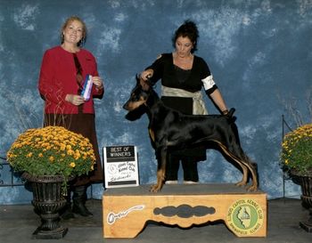Sho Me's Queen of Diamonds with Breeder Tami Lane. 2nd show she went WB and BOW at just 6 mths old.
