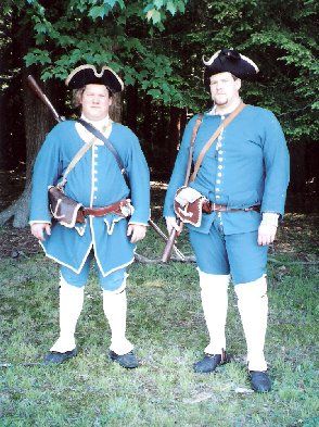 Braddock was sent to capture Fort Duquesne held by the French Marines Du Contrecoeur.  Reenactors Dave Bybee & Josh Mihalick model the marine uniforms.
