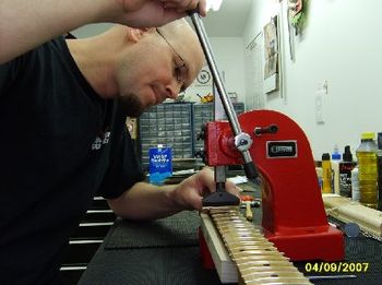 The fret press allows for precise installation of each fret
