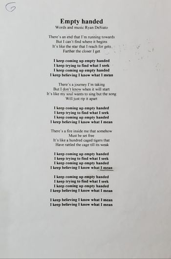 Ryan DeSiato 'Empty Handed' Lyrics
