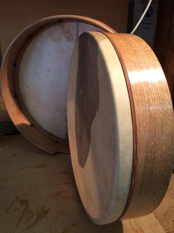 Two beautiful tunable Oak Tar frame drums
