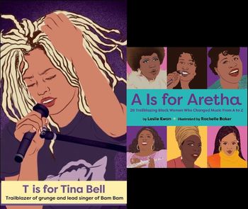 Bam Bam singer Tina Bell. by Rachelle Baker for Leslie Kwan's new children's hardcover picture book 'A Is For Aretha', on Kokila-Penguin-Random House Books
