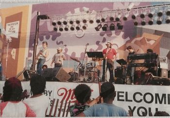 1984 or '86. Blacks,Whites and Blues Festival, an annual event held in the now-defunct Hay Homes. Me, David Hoffman,  Larry "hubba"(can't remember last name,; Jeff Davis; Art Carey, Frank Vanes
