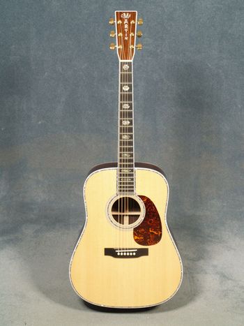 Jeff's Martin D-45.  In 1933, country singer Gene Autry approached Martin with a special request – he wanted a guitar like his hero Jimmie Rodgers’ small-bodied 000-45, but with the larger, Dreadnought body style. This resulted in the first D-45, an ultra-swanky guitar with intricate abalone trim and Autry’s name inlaid in pearl script on the fretboard. The D-45 proved too expensive to manufacture, and it was temporarily discontinued in 1942; only 91 had been made. Pre-war versions are the most desirable of all flat tops, currently valued from $250,000 to $400,000.  Vintage Guitar Magazine has said, "in the minds of guitar aficionados,[it] remains the epitome of acoustic guitar design".  Other notable D-45 players include Neil Young, Stephen Stills,  and David Crosby .
