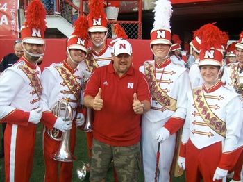 Cornhusker Marching Band hanging out with Larry the Cable Guy before tunnel walk. Funny/nice guy.
