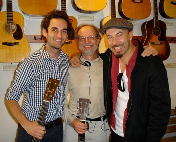 Julian Lage, Eric Schoenberg and Heath De Fount-Haberlin at Schoenberg Guitars in Tiburon, California.
