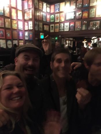 Gretchen Stagg, Heath De Fount-Haberlin, Perry Farrell and Chris Chaney from Jane's Addiction backstage at the Fillmore in San Francisco, California.
