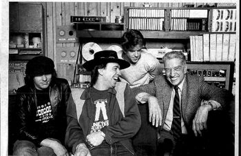 Stevie Ray Vaughan & Double Trouble (Tommy Shannon and Chris "Whipper" Layton) and John Hammond Sr. in the studio.
