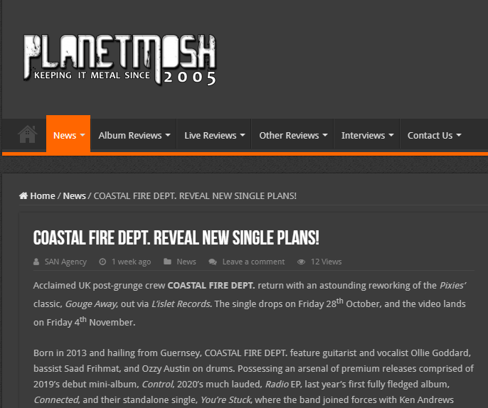 COASTAL FIRE DEPT. REVEAL NEW SINGLE PLANS! - planetmosh.com