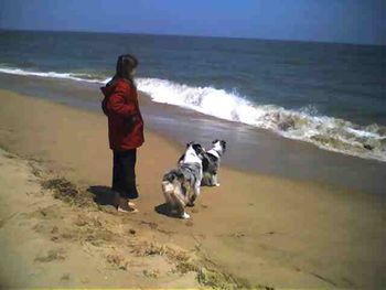 Moxie and Kyan at the beach for the first time - can we herd the waves?!?
