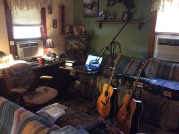 A portable home recording studio set up.

